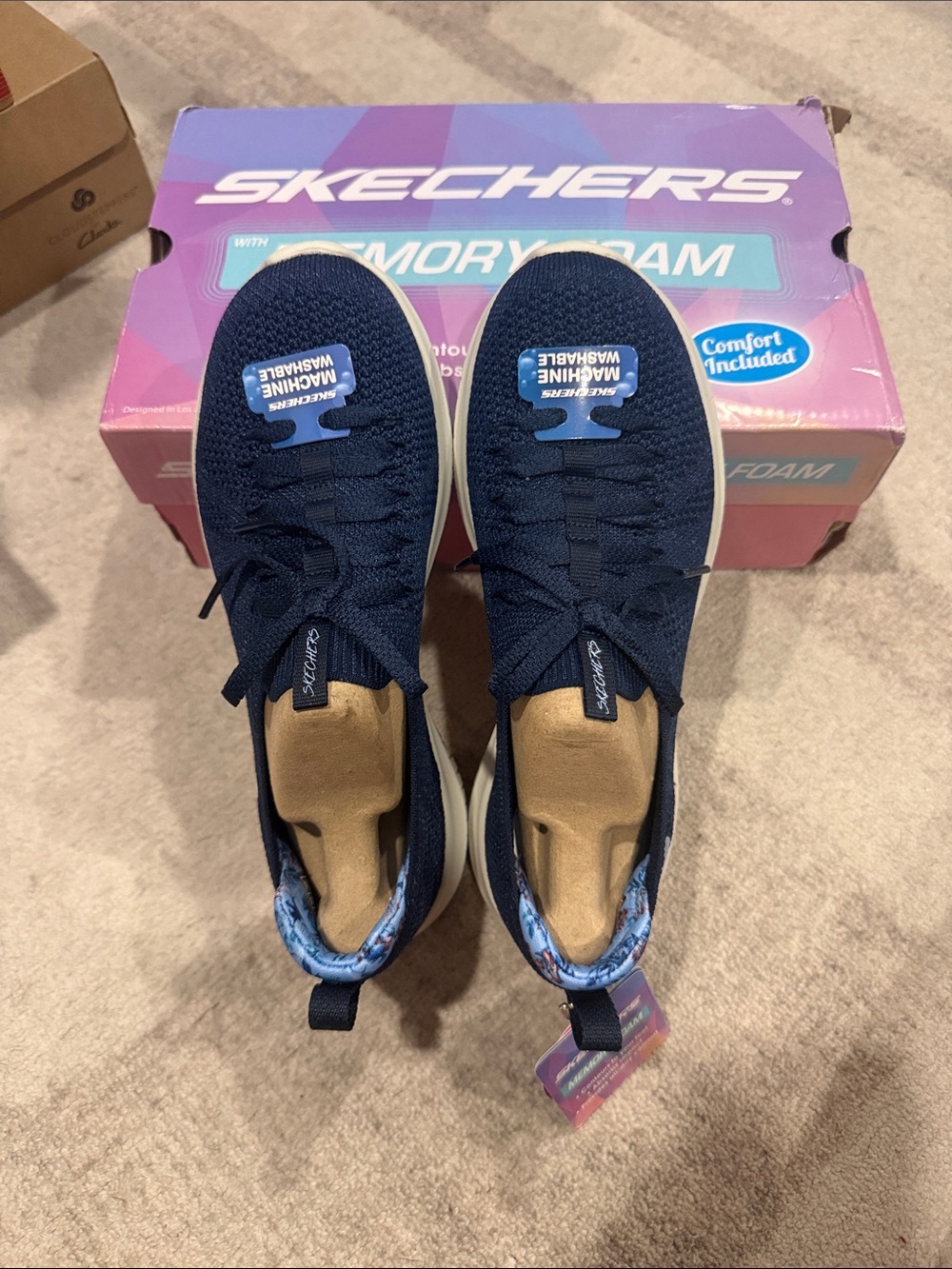 Skechers Navy and White Knit Slip-On Sneakers